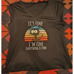Its Fine Im Fine Everything Is Fine XXL Women's Black Graphic V-Neck T-Shirt